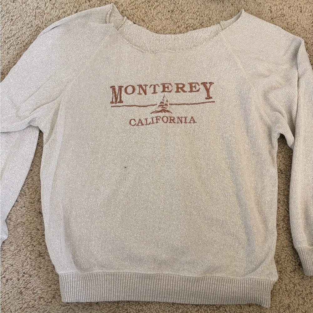 Monterey California Cream Sweater. Vintage, oversized, off the shoulder.